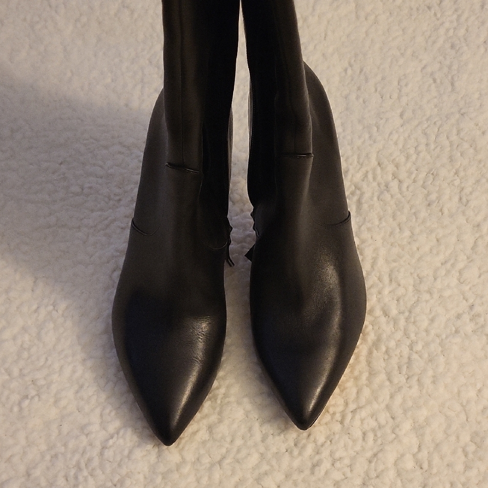 Halston Heritage Amanda Boots Black Leather Stiletto Size 9 - Picture 3 of 10